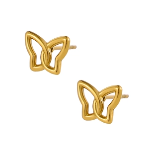 Minimalist 18K gold plated hollow butterfly stud earrings with interlocking design