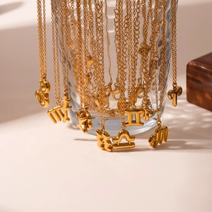 Elegant 18K gold plated stainless steel zodiac necklaces with detailed embossed pendants