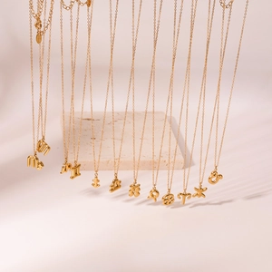 18K gold plated stainless steel zodiac pendant necklaces with minimalist O-chain for women