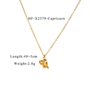 Detailed view of Capricorn zodiac pendant necklace in 18K gold plated finish with specs