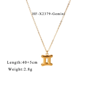 Detail of 18K gold-plated Gemini zodiac necklace with dimensions 40+5cm length