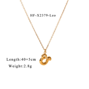 Detail view of gold Leo constellation necklace showing 40+5cm length and 2.8g weight