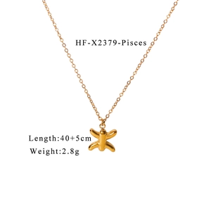 Detailed close-up of 18K gold-plated Pisces zodiac necklace with 40+5cm chain length