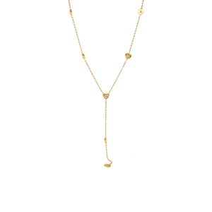 Classic 18K gold-plated stainless steel heart Y-shaped necklace with zircon stones