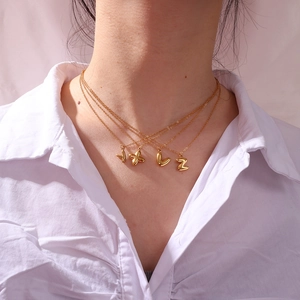 18K Gold Plated Stainless Steel Puffy Bubble Letter Pendant Necklace For Women Personalized Alphabet Initial Jewelry Gift