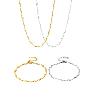 Parure de bijoux minimaliste 18K or et argent avec colliers et bracelets à chaîne ondulée