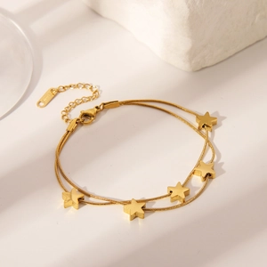 Double-layer gold plated stainless steel star bracelet with adjustable lobster clasp