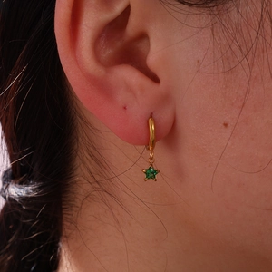 18K Gold Plated Stainless Steel Hoop Earrings With Colorful Glass Star Pendant Minimalist Pentagram Earrings For Women Jewelry