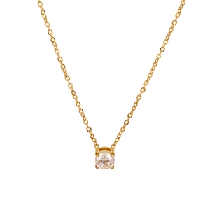 Collier minimaliste plaqué or avec pendentif en zircone ronde et chaîne en O raffinée