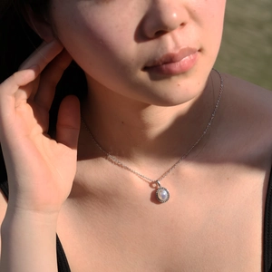 French Vintage Stainless Steel Oval Pendant Necklace Faux Moonstone Full Rhinestone Elegant Clavicle Chain Jewelry For Women