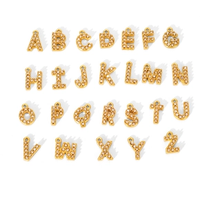 Full set of 26 gold stainless steel letter pendants with sparkling zircon crystal stones