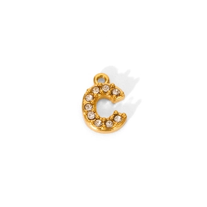 Detailed macro view of 18K gold-plated letter C pendant with sparkling zircons