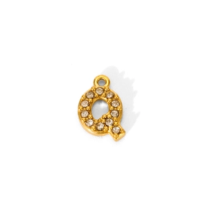 Detailed close-up of 18K gold plated letter Q pendant with pavé-set sparkling zircons