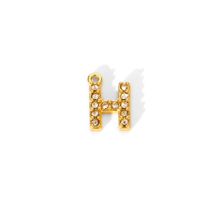 Detailed close-up of 18K gold plated letter H pendant encrusted with sparkling zircon stones