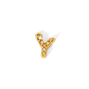 Close-up of 18K gold plated letter Y pendant featuring sparkling cubic zirconia stones