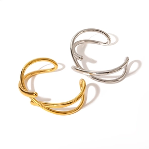 Bracelet jonc ouvert torsadé en acier titane 18K, finitions dorée et argentée