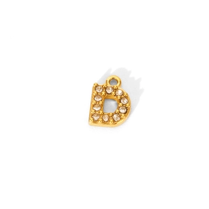 Detail of 18K gold-plated letter D pendant with micro-pave zirconia stones inlay