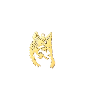 Golden hollow wolf head pendant made of stainless steel for DIY jewelry making