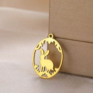 Golden stainless steel rabbit silhouette pendant in oval frame for Easter jewelry making