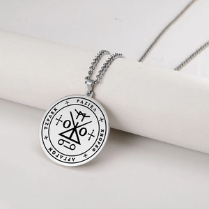 Collana con Ciondolo Sigillo dell'Arcangelo Raziel in Acciaio Inossidabile 304 Gioielli Amuleto Segreto per Uomo Donna Talismano Religioso Occulto Oro Argento Nero