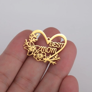 Stainless Steel Hollow Heart Flower BEST MOM Pendant Only Without Chain 18K Gold Plated DIY Jewelry Making Accessory Mother's Day Gift