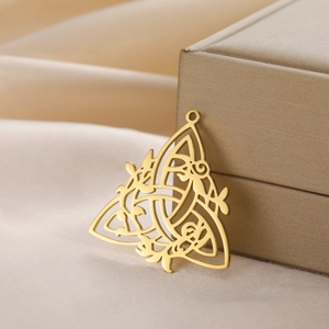 Golden hollow Celtic Knot pendant with intricate floral texture for necklace accessory