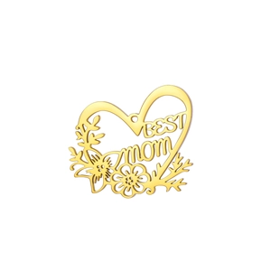 Gold hollow heart pendant with BEST MOM text and floral details for Mother's Day gifts
