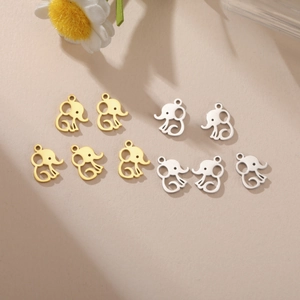 Minimalist hollow elephant pendants in gold and silver steel for DIY jewelry making