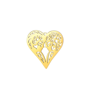 Hollow heart pendant with profile faces in gold stainless steel for jewelry making