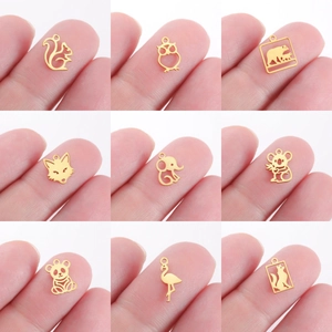 Stainless Steel Mini Animal Pendants For DIY Jewelry Accessories Hollow Panda Koala Fox Elephant Owl Flamingo Charms No Chain