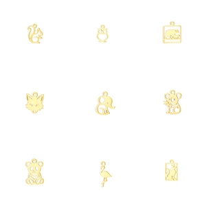 Golden stainless steel animal pendants including koala, panda and fox for DIY jewelry
