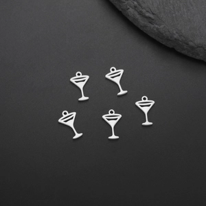 Set of five silver titanium steel mini cocktail cup charms for DIY jewelry making