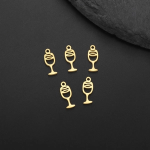 Set of five gold wine glass pendants in stainless steel for DIY jewelry making