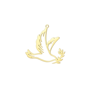 Golden peace dove pendant with olive branch in minimalist hollow outline style