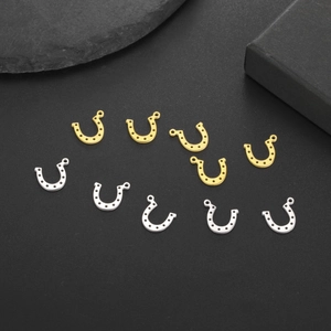 Polished stainless steel horseshoe charms in gold and silver finish for DIY jewelry
