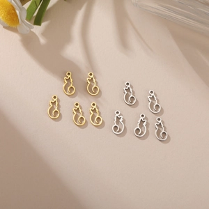 Set of 10 minimalist cat silhouette stainless steel pendants in gold and silver colors