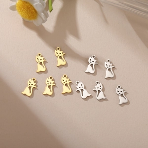 Cute mini cat silhouette stainless steel pendants in gold and silver for DIY jewelry making