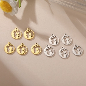 Cat and moon stainless steel charms in gold and silver finish for DIY jewelry making