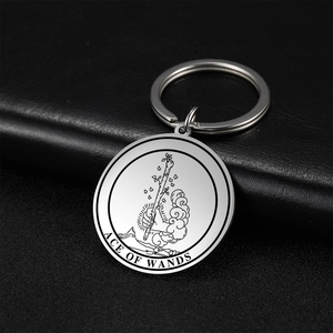 Stainless Steel Tarot Card Keychain Vintage Ace Of Wands Cups Swords Pentacles Pendant Key Ring Lucky Backpack Accessory