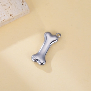 3D dog bone stainless steel pendant with zircon for DIY jewelry making and crafts
