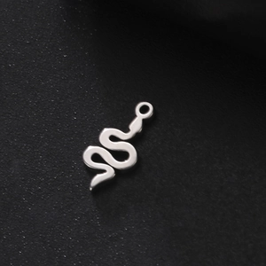 Gros plan d'un pendentif serpent en acier inoxydable poli avec finition miroir et boucle