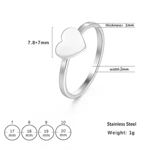 Detailed size chart for stainless steel heart ring with exact band measurements