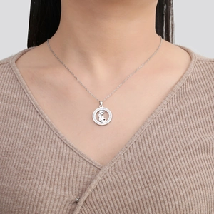 Collier en acier inoxydable argenté avec pendentif mère-enfant et cristaux brillants