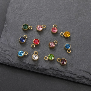 Set of 12 colorful birthstone charms with gold base for DIY jewelry making and necklaces