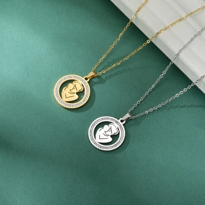 Colliers en acier inoxydable or et argent avec pendentif mère-enfant et cristaux