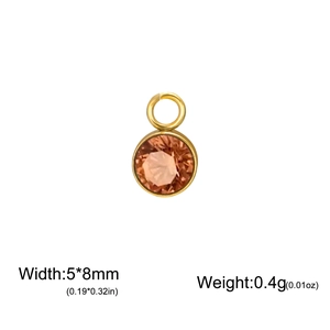 Detailed macro view of a 5x8mm champagne zirconia pendant with gold plated stainless steel