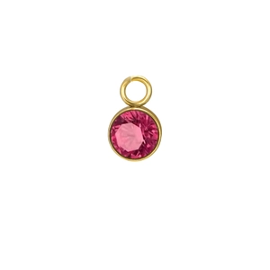 Single-hole stainless steel birthstone charm with pink faceted crystal for DIY jewelry