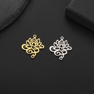 Colgantes de flor de loto calados de acero inoxidable en oro y plata para joyería DIY