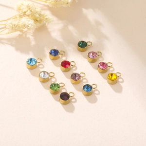 Set of 12 colorful birthstone pendants in gold stainless steel for DIY jewelry making
