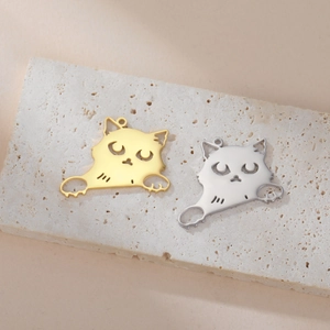 Süße Edelstahl Cartoon Katze Charms Hohl Kätzchen Anhänger Für DIY Schmuckherstellung Halskette Ohrring Damen Zubehör